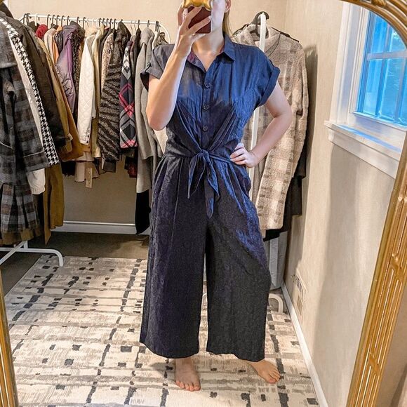 Anthropologie Ett Twa James Tie Waist Jumpsuit Navy 8 - Picture 1 of 10